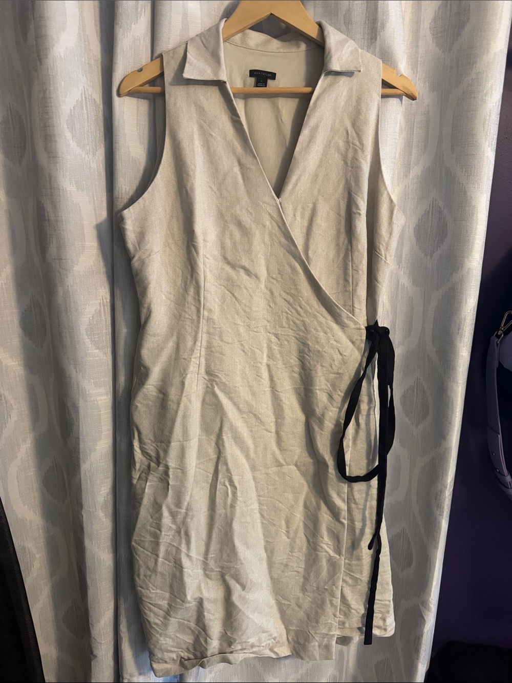 Ann Taylor Sleeveless Wrap Midi Dress Light Beige Size L